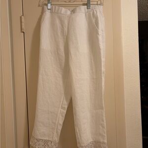 Charter Club White linen Capris with Lace Hem
